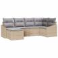 Preview: 6-teiliges Garten-Sofa-Set mit Kissen Beige Poly Rattan