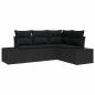 Preview: 4-teiliges Garten Sofa Set mit Kissen Schwarz Poly Rattan