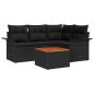 Preview: 5-teiliges Garten-Sofa-Set mit Kissen Schwarz Poly-Rattan Akazie