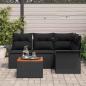 Preview: 5-teiliges Garten-Sofa-Set mit Kissen Schwarz Poly-Rattan Akazie