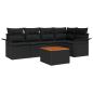 Preview: 6-teiliges Garten-Sofa-Set mit Kissen Schwarz Poly Rattan Akazie