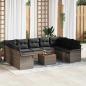 Preview: ARDEBO.de - 10-teiliges Garten Sofa Set mit Kissen Grau Poly Rattan Akazie