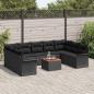 Preview: 10-teiliges Garten Sofa Set mit Kissen Schwarz Poly Rattan Akazie