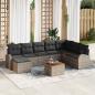Preview: ARDEBO.de - 9-teiliges Garten Sofa Set mit Kissen Grau Poly Rattan Akazie