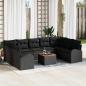 Preview: ARDEBO.de - 10-teiliges Gartensofa Set mit Kissen Schwarz Poly Rattan Akazie