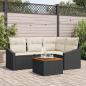 Preview: ARDEBO.de - 5-teiliges Garten-Sofa-Set mit Kissen Schwarz Poly-Rattan Akazie
