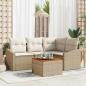 Preview: ARDEBO.de - 5-teiliges Garten Sofa Set mit Kissen in Beige aus Poly Rattan und Akazie
