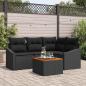 Preview: ARDEBO.de - 5-teiliges Garten Sofa Set mit Kissen Schwarz Poly-Rattan Akazie