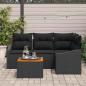 Preview: 5-teiliges Garten Sofa Set mit Kissen Schwarz Poly-Rattan Akazie