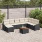 Preview: ARDEBO.de - 9-teiliges Garten Sofa Set mit Kissen Schwarz Poly Rattan Akazie