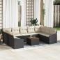 Preview: ARDEBO.de - 10-teiliges Garten Sofa Set mit Kissen Schwarz Poly Rattan Akazie