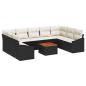 Preview: 10-teiliges Garten Sofa Set mit Kissen Schwarz Poly Rattan Akazie