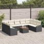 Preview: 10-teiliges Garten Sofa Set mit Kissen Schwarz Poly Rattan Akazie