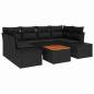 Preview: 7-teiliges Garten Sofa Set mit Kissen Schwarz Poly Rattan Akazie