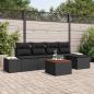 Preview: ARDEBO.de - 6-teiliges Garten Sofa Set mit Kissen Schwarz Poly Rattan Akazie