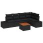 Preview: 6-teiliges Garten-Sofa-Set mit Kissen Schwarz Poly Rattan Akazie