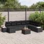 Preview: ARDEBO.de - 9-teiliges Garten Sofa Set mit Kissen Schwarz Poly Rattan Akazie