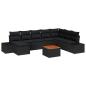 Preview: 9-teiliges Garten Sofa Set mit Kissen Schwarz Poly Rattan Akazie