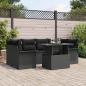 Preview: ARDEBO.de - 7-teiliges Garten Sofa Set mit Kissen Schwarz Poly Rattan