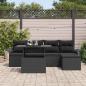 Preview: 6-teiliges Garten Sofa Set mit Kissen Schwarz Poly Rattan