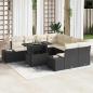 Preview: ARDEBO.de - 9-teiliges Garten Sofa Set mit Kissen schwarzes Poly Rattan