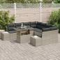 Preview: 9-teiliges Garten Sofa Set mit Kissen in Hellgrau aus Poly Rattan