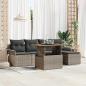 Preview: ARDEBO.de - 6-teiliges Garten Esstisch Set mit Kissen Grau Poly Rattan Akazie