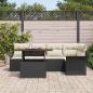 Preview: ARDEBO.de - 6-teiliges Garten Essset mit Kissen Schwarz Poly Rattan Akazie