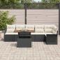 Preview: 7-teiliges Garten Ess Set mit Kissen Schwarz Poly Rattan Akazie