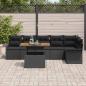 Preview: 7-teiliges Garten Essset mit Kissen Schwarz Poly Rattan Akazie