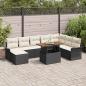 Preview: ARDEBO.de - 9-teiliges Garten Esszimmer Set mit Kissen Schwarz Poly Rattan Akazie