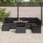 Preview: 9-teiliges Garten Esstisch Set mit Kissen Schwarz Poly Rattan Akazie