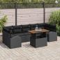 Preview: ARDEBO.de - 8-teiliges Garten Essgruppe mit Kissen Schwarz Poly Rattan Akazie