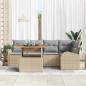 Preview: 6-teiliges Garten Esstisch Set mit Kissen Beige Poly Rattan Akazie
