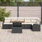 Preview: 7-teiliges Garten Essset mit Kissen Schwarz Poly Rattan Akazie