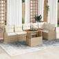 Preview: ARDEBO.de - 7-teiliges Garten Esstisch Set mit Kissen Beige Poly-Rattan Akazie