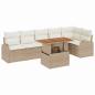 Preview: 7-teiliges Garten Esstisch Set mit Kissen Beige Poly-Rattan Akazie