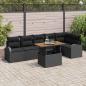 Preview: ARDEBO.de - 7-teiliges Garten Essset mit Kissen Schwarz Poly Rattan Akazie