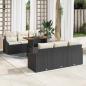 Preview: ARDEBO.de - 7-teiliges Garten Esstisch Set mit Kissen Schwarz Poly Rattan Akazie