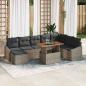 Preview: ARDEBO.de - 9-teiliges Garten Esszimmer Set mit Kissen Grau Poly Rattan Akazie