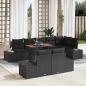 Preview: ARDEBO.de - 9-teiliges Garten Esstisch Set mit Kissen Schwarz Poly Rattan Akazie