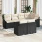 Preview: ARDEBO.de - 7-teiliges Garten Esstisch Set mit Kissen Schwarz Poly Rattan