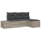 Preview: 4-teiliges Garten-Sofa-Set mit Kissen Hellgrau Poly-Rattan