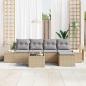 Preview: 6-teiliges Garten-Sofa-Set mit Kissen Beige und hellgrau Poly-Rattan