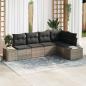 Preview: ARDEBO.de - 5-teiliges Garten-Sofa-Set mit Kissen Grau Poly-Rattan
