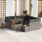 Preview: ARDEBO.de - 9-teiliges Garten-Sofa-Set mit Kissen Grau Poly-Rattan