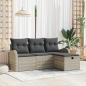 Preview: ARDEBO.de - 4-teiliges Garten Sofa Set mit Kissen Hellgrau Poly Rattan