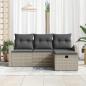 Preview: 4-teiliges Garten Sofa Set mit Kissen Hellgrau Poly Rattan