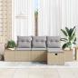Preview: 4-teiliges Garten Sofa Set mit Kissen Beige Poly Rattan