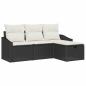 Preview: 4-teiliges Garten Sofa Set mit Kissen Schwarz Poly Rattan